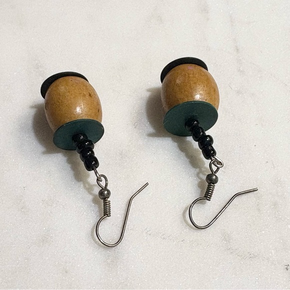 Handmade Bohemian Large Wooden Bead Dangle Earrings - Picture 4 of 13